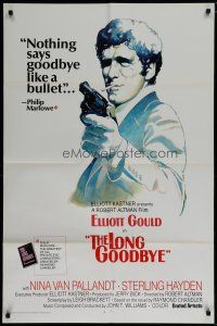 7p495 LONG GOODBYE int'l 1sh '73 artwork of Elliott Gould as Philip Marlowe with gun by Vic Fair!