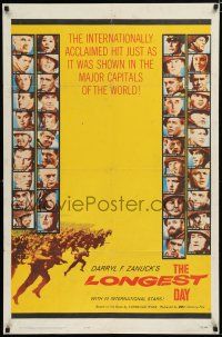 7p499 LONGEST DAY major capitals style 1sh '62 John Wayne & Richard Burton in WWII w/all-star cast!