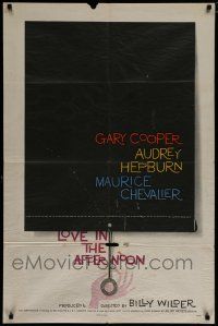 7p505 LOVE IN THE AFTERNOON 1sh '57 Gary Cooper, Audrey Hepburn, Chevalier, Saul Bass art!