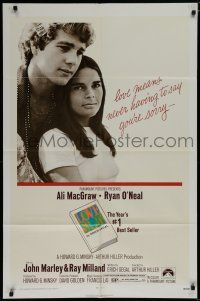 7p506 LOVE STORY 1sh '70 great romantic close up of Ali MacGraw & Ryan O'Neal!