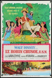 7p507 LT. ROBIN CRUSOE, U.S.N. 1sh R74 Disney, cool art of Dick Van Dyke & island babes!