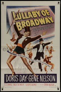 7p509 LULLABY OF BROADWAY 1sh '51 art of Doris Day & Gene Nelson in top hat and tails!