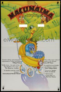 7p516 MACUNAIMA 1sh '72 wacky Frankie Mell art of parrot in jungle sitting on blue baby's crib!