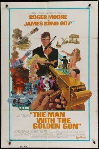 7p523 MAN WITH THE GOLDEN GUN East hemi 1sh '74 art of Roger Moore as James Bond by Robert McGinnis!