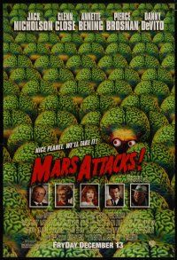 7p528 MARS ATTACKS! advance 1sh '96 directed by Tim Burton, great image of many alien brains!