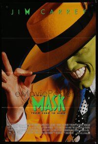 7p531 MASK style B int'l 1sh '94 great super close up of wacky Jim Carrey in full make-up!
