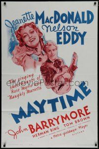 7p533 MAYTIME 1sh R62 close up of singing sweethearts Jeanette MacDonald & Nelson Eddy!