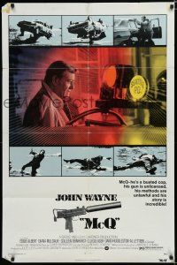 7p536 McQ 1sh '74 John Sturges, John Wayne is a busted cop with an unlicensed gun!