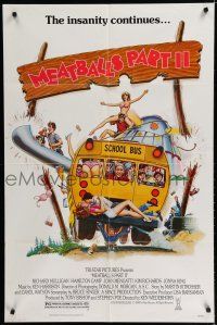 7p537 MEATBALLS PART II 1sh '84 summer camp, wacky Cardi art of teens on bus!