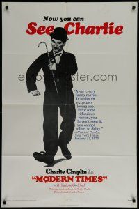 7p550 MODERN TIMES 1sh R72 great image of Charlie Chaplin walking with cane!
