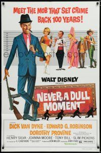 7p566 NEVER A DULL MOMENT 1sh R77 Disney, art of Dick Van Dyke, Edward G. Robinson in lineup!