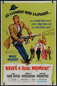 7p567 NEVER A DULL MOMENT style B 1sh '68 Disney, art of wacky Dick Van Dyke, Edward G. Robinson!
