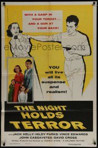 7p576 NIGHT HOLDS TERROR 1sh '55 a gasp in your throat and a gun at your back!