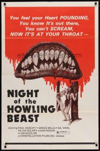 7p580 NIGHT OF THE HOWLING BEAST 1sh '77 Paul Naschy, art of bloody teeth & sexy girls in bondage!