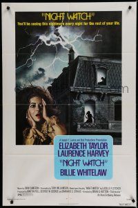7p582 NIGHT WATCH 1sh '73 Elizabeth Taylor, Laurence Harvey