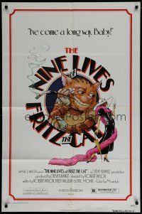 7p586 NINE LIVES OF FRITZ THE CAT 1sh '74 Robert Crumb, great art of smoking cartoon feline!