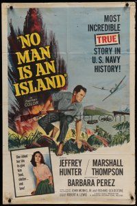 7p588 NO MAN IS AN ISLAND 1sh '62 U.S. Navy sailor Jeffrey Hunter fought in Guam by himself!