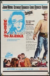 7p591 NORTH TO ALASKA 1sh '60 John Wayne & sexy Capucine in a fun-filled adventure in the Yukon!