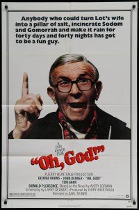 7p595 OH GOD 1sh '77 directed by Carl Reiner, great super close up of wacky George Burns!