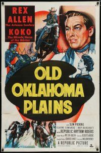 7p599 OLD OKLAHOMA PLAINS 1sh '52 cowboy Rex Allen and Koko the miracle horse of the movies!