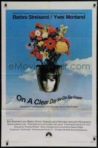 7p601 ON A CLEAR DAY YOU CAN SEE FOREVER 1sh '70 cool image of Barbra Streisand in flower pot!