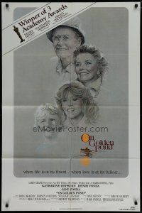 7p602 ON GOLDEN POND awards 1sh '81 art of Hepburn, Henry Fonda, and Jane Fonda by C.D. de Mar!