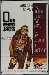 7p607 ONE EYED JACKS 1sh '61 great artwork of star & director Marlon Brando with gun & bandolier!