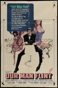 7p615 OUR MAN FLINT 1sh '66 Bob Peak art of James Coburn, sexy James Bond spy spoof!