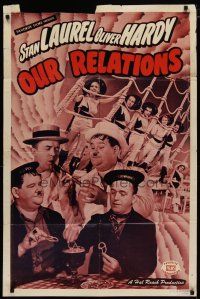 7p616 OUR RELATIONS 1sh R48 great images of Stan Laurel & Oliver Hardy!