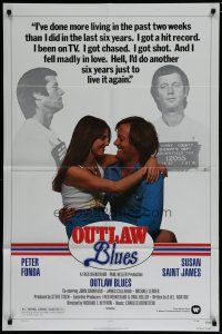 7p619 OUTLAW BLUES 1sh '77 great mugshots of crook Peter Fonda & holding sexy Susan Saint James!