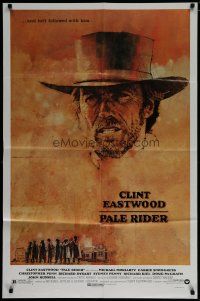 7p624 PALE RIDER 1sh '85 great artwork of cowboy Clint Eastwood by C. Michael Dudash!