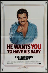 7p628 PATERNITY 1sh '81 great Lettick parody art of Burt Reynolds pointing like Uncle Sam!