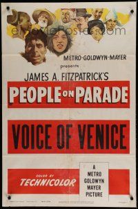 7p633 PEOPLE ON PARADE 1sh '51 James A. Fitzpatrick travel documentary, cool art!