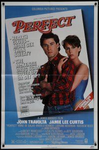 7p635 PERFECT 1sh '85 sexy Jamie Lee Curtis & John Travolta, cool magazine design!
