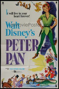 7p638 PETER PAN 1sh R76 Walt Disney animated cartoon fantasy classic, great full-length art!
