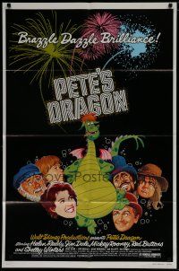 7p639 PETE'S DRAGON 1sh '77 Walt Disney animation/live action, colorful art of Elliott!