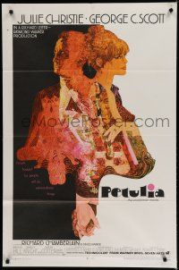7p640 PETULIA 1sh '68 cool artwork of pretty Julie Christie & George C. Scott!