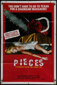 7p643 PIECES 1sh '83 chainsaw horror NOT in Texas, wild sexy slasher art!