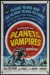 7p647 PLANET OF THE VAMPIRES 1sh '65 Mario Bava, beings of the future, great Reynold Brown art!