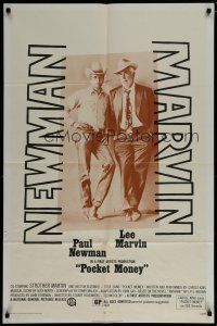 7p651 POCKET MONEY 1sh '72 great full-length portrait of Paul Newman & Lee Marvin!