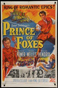 7p666 PRINCE OF FOXES 1sh '49 Orson Welles, Tyrone Power w/sword protects pretty Wanda Hendrix!