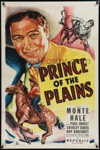 7p667 PRINCE OF THE PLAINS 1sh '49 art of cowboy Monte Hale close up & riding his horse!