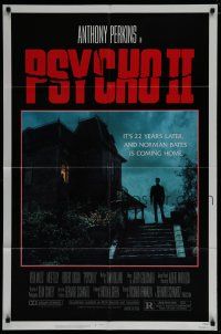 7p675 PSYCHO II 1sh '83 Anthony Perkins as Norman Bates, cool creepy image of classic house!