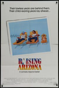 7p684 RAISING ARIZONA 1sh '87 Coen Brothers, art of Nicolas Cage, Holly Hunter & baby!