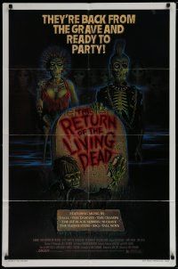 7p694 RETURN OF THE LIVING DEAD 1sh '85 artwork of wacky punk rock zombies by tombstone!