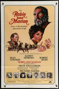 7p706 ROBIN & MARIAN 1sh '76 art of Sean Connery & Audrey Hepburn by Drew Struzan!
