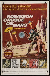 7p707 ROBINSON CRUSOE ON MARS 1sh '64 cool sci-fi art of Paul Mantee & his man Friday!