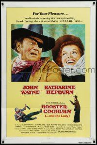 7p713 ROOSTER COGBURN 1sh '75 great art of John Wayne & Katharine Hepburn!
