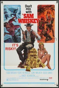 7p722 SAM WHISKEY 1sh '69 art of Burt Reynolds & sexy Angie Dickinson by huge pile of gold!