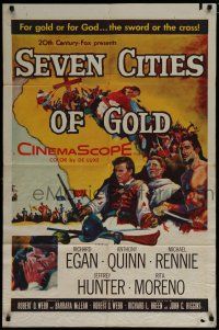 7p740 SEVEN CITIES OF GOLD 1sh '55 barechested Richard Egan, Mexican Anthony Quinn, priest Rennie